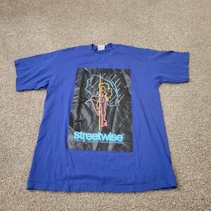 Vintage Royal Blue Neon Morton Salt Dancing Girl Stripper Streetwise Crew Tee